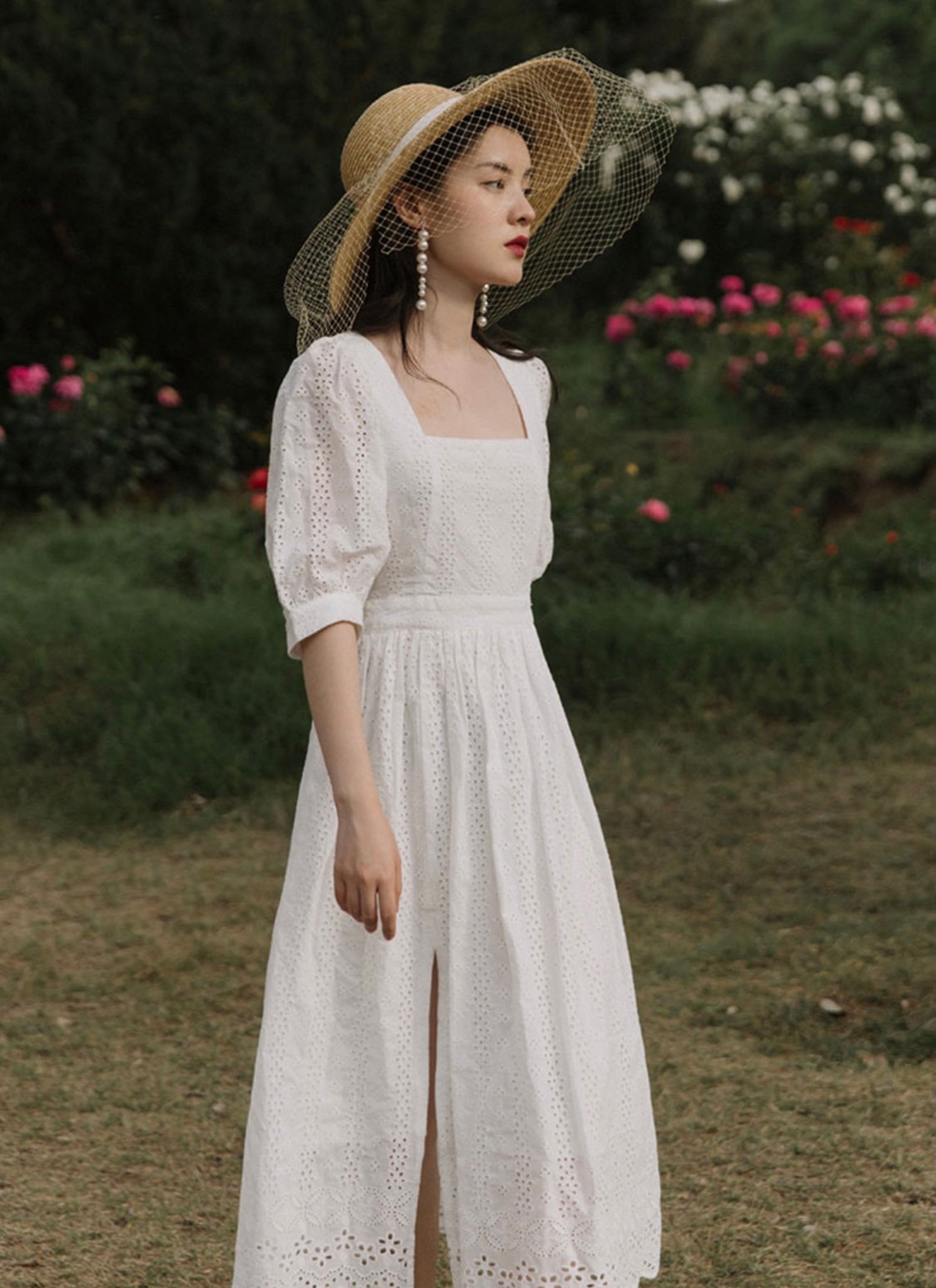 White Cottage Core Dress-Milk Maid Dress-Summer Wedding Guest | Etsy