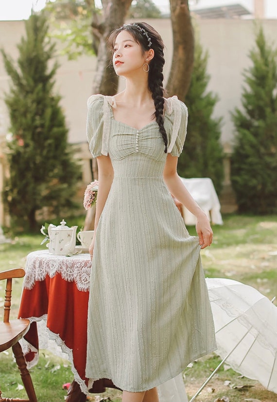 Cottage Core Dress-Green Cottage Dress-Bustier Dress-Milk Maid | Etsy