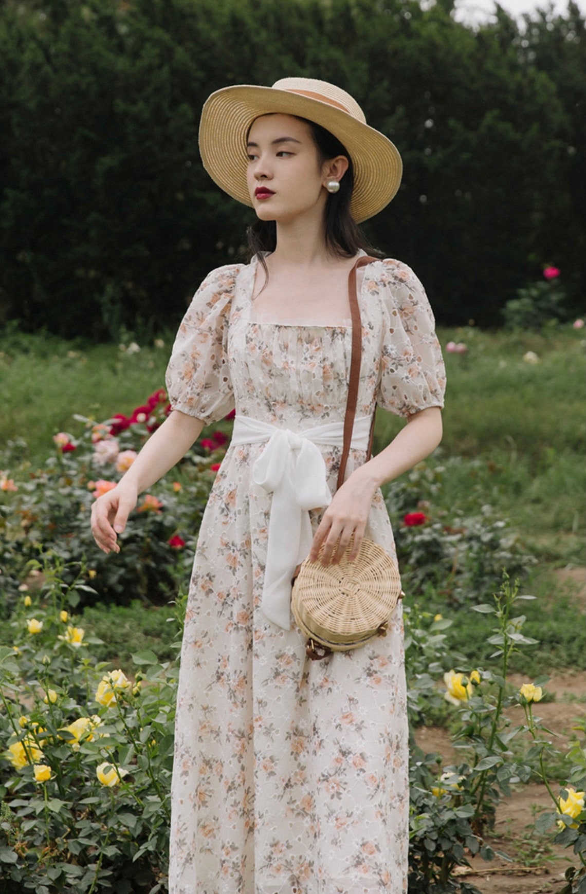 French Floral Dress-Summer Dress-Cottagecore-Formal Dress-Midi | Etsy