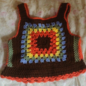 70s Retro Crochet Granny Square Vest