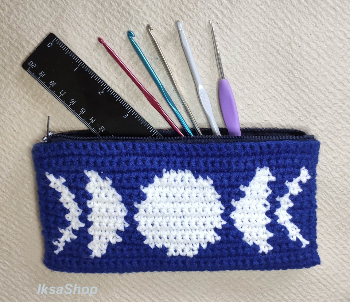 Crochet Cosmetic Bag Pattern Tapestry Crochet Moon Phase Etsy