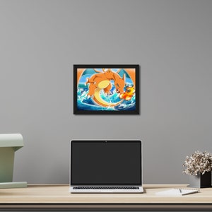 Charizard & Charmander | Dragon Ocean Encounter | A4 Only | Physical Print | Poke Fanart | Art Print Wall Art Poster | Home Decor Gift