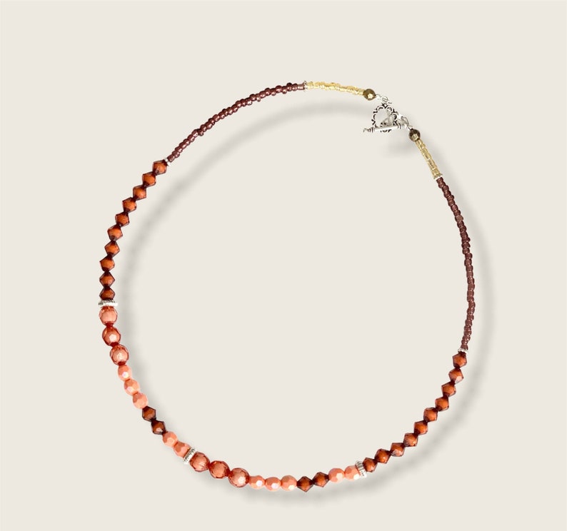 sterling silver beads seed beads necklace brown Swwarovski crystal beads N007 Peach coral beads
