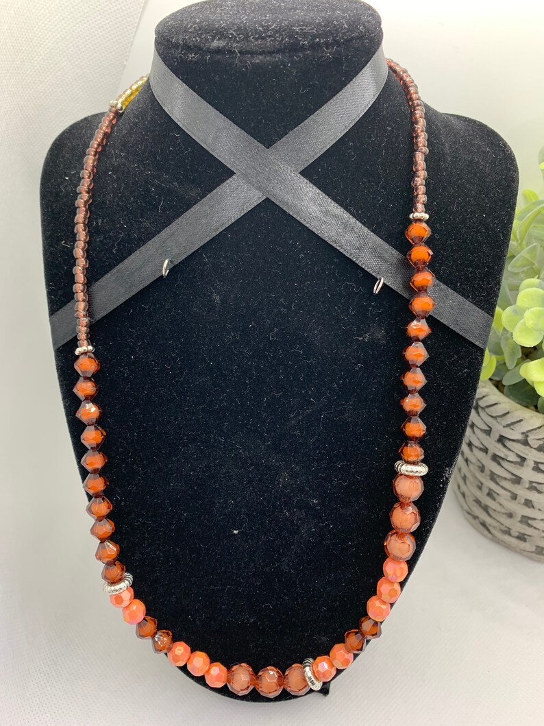 sterling silver beads seed beads necklace brown Swwarovski crystal beads N007 Peach coral beads
