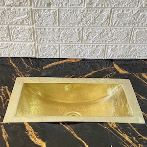 Brass Trough Sink, Unlacquered Brass Bath Sink, Bar Sink with Drain, Handmade Brass Basin, Modern Bathroom Sink, Kitchen Trough Sink