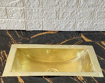 Brass Trough Sink, Unlacquered Brass Bath Sink, Bar Sink with Drain, Handmade Brass Basin, Modern Bathroom Sink, Kitchen Trough Sink