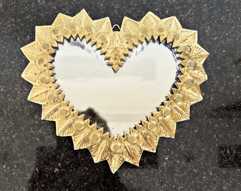 Small Vintage Heart Shaped Gold Mirror, small brass mirror, brass Frame Mirror, Handmade Mirror, wall Mirror for bathroom Mirror