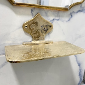 Engraved Solid Brass Wall-Mounted Bathroom Shelf, Handmade Brass Shelf, Small Brass Wall Shelf, Decorative Brass Shelf for Bathroom Décor