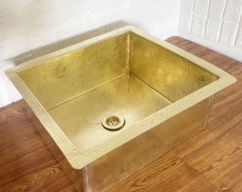 Solid Brass Undermount Sink, Hammered Kitchen Bar Sink, Unlacquered Brass Island Sink, Outdoor Brass Sink, Handmade Undermount Bar Basin.