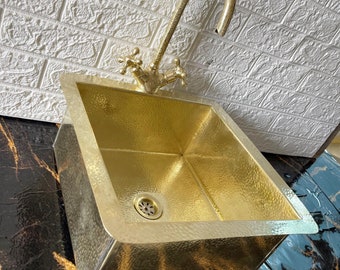 Solid Brass Undermount Hammered Sink, Kitchen Bar Sink, Island Sink, Unlacquered Brass Outdoor Sink, Durable Metal Sink