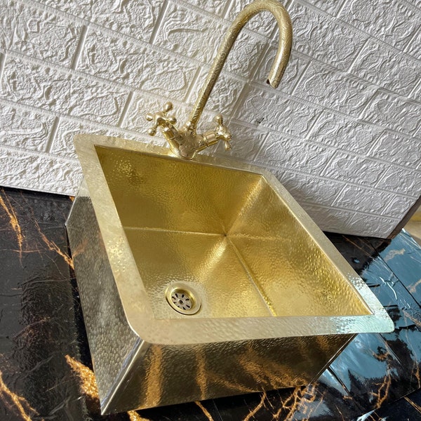 Solid Brass Undermount Hammered Sink, Kitchen Bar Sink, Island Sink, Unlacquered Brass Outdoor Sink, Durable Metal Sink