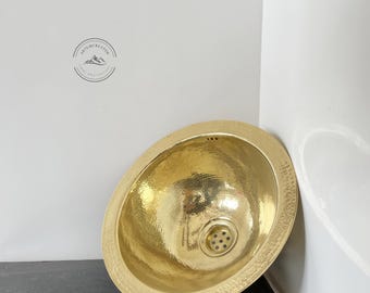Round Hammered Solid Brass Sink, Unlacquered Brass Bathroom Vanity Sink, Drop-In or Under-Mount Brass Basin, Kitchen or Bathroom Brass Sink