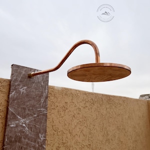 Unlacquered Copper Shower Arm Extension, Real Copper Round Shower Head, Outdoor & Indoor Rain Showerhead, Solid Copper Shower Fixture