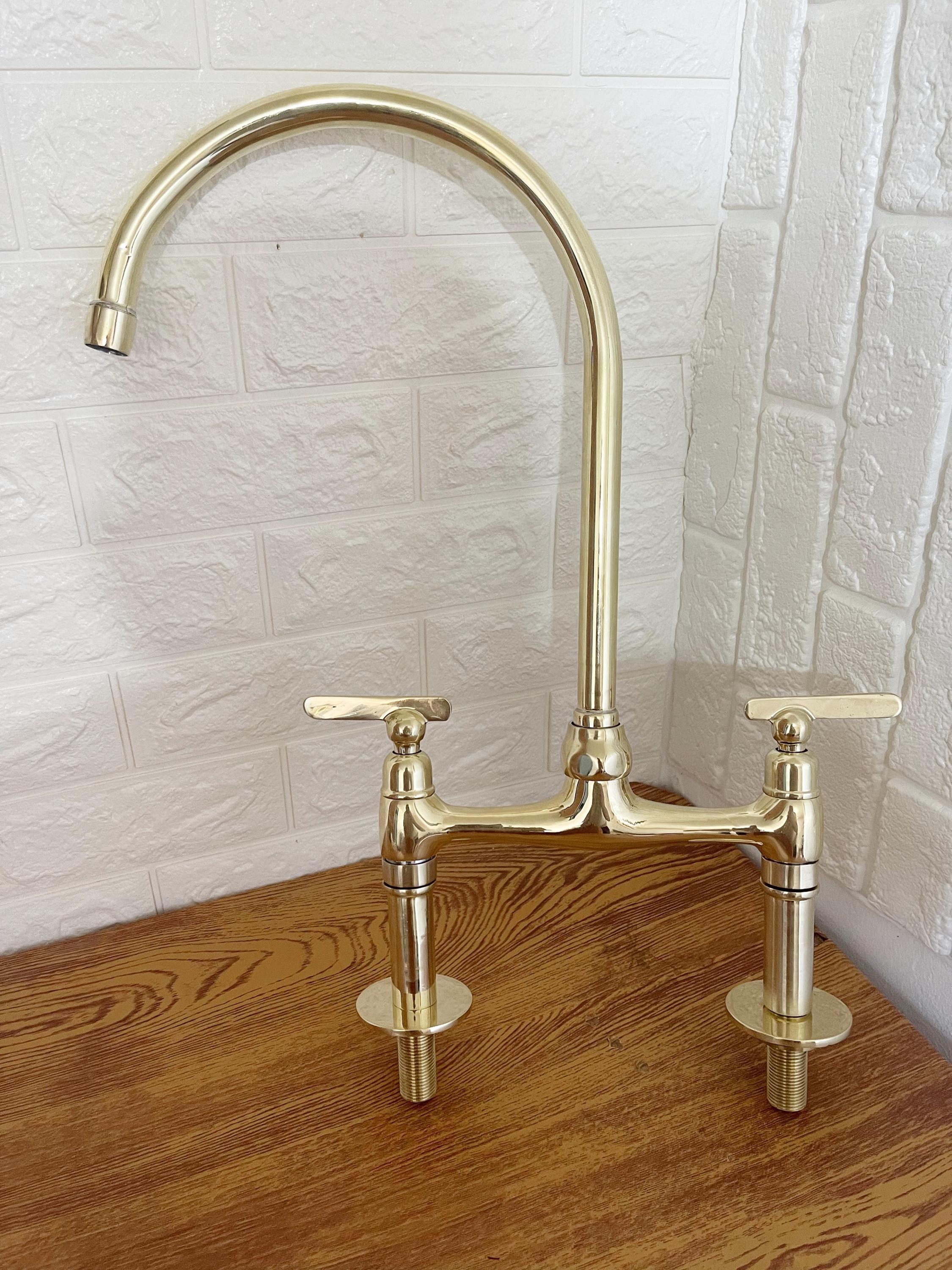 Vintage Style Kitchen Sink Faucet, Unlacquered Solid Brass Bridge Faucet, Handmade Brass Kitchen Faucets, Classic Kitchen Tap