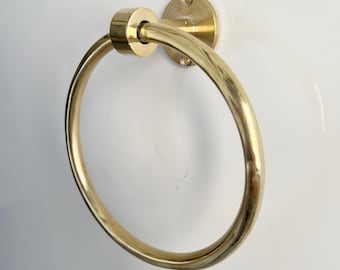 Unlacquered Brass Towel Ring, Bathroom Wall Rack, Antique Brass Towel Holder, Hand Towel Hanger for Bathroom, Elegant Bathroom Hardware