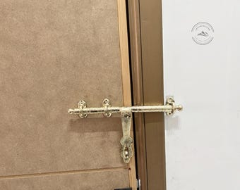 Etched Brass Sliding Door Bolt, Handmade Solid Brass Door Latch, Box Catches and Buckle Lock Kit, 7.5’’ Hasp for Doors