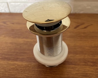 Unlacquered Brass Sink Strainer and Stopper, Push-Up Button Pop-Up Drain, Durable Design for Kitchen and Bathroom, Handcrafted Solid Brass