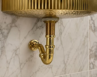 Unlacquered Brass Bathroom Sink Drain Set with P-Trap & Pop-Up Stopper