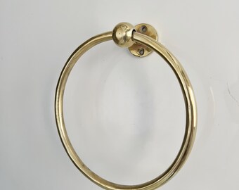 Brass Bathroom Towel Rack, Unlacquered Brass Towel Ring, Antique Brass Hardware, Circular Wall Towel Holder, Stylish Bathroom Accessory