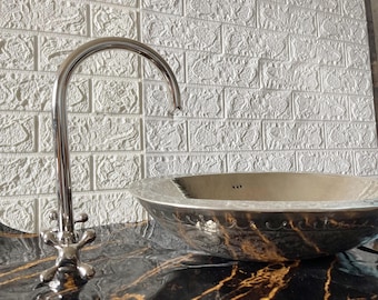 Handmade Chrome Kitchen Sink Faucet, Silver Finish Double Handle Centerset Hot & Cold Water Tap, Nickel Finish Sink Faucet