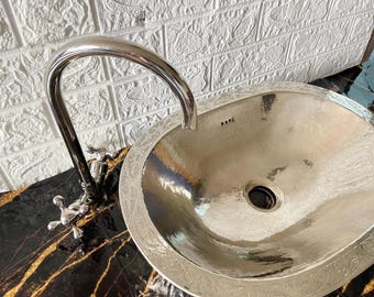 Silver Gooseneck Kitchen Faucet, Brass Bar Sink Tap, Brass Faucet for Kitchen or Bar, Gooseneck Sink Fixture, Durable Silver Finish Faucet