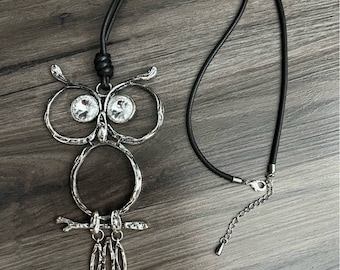 Boho Vintage Silver 6” Owl Pendant Necklace