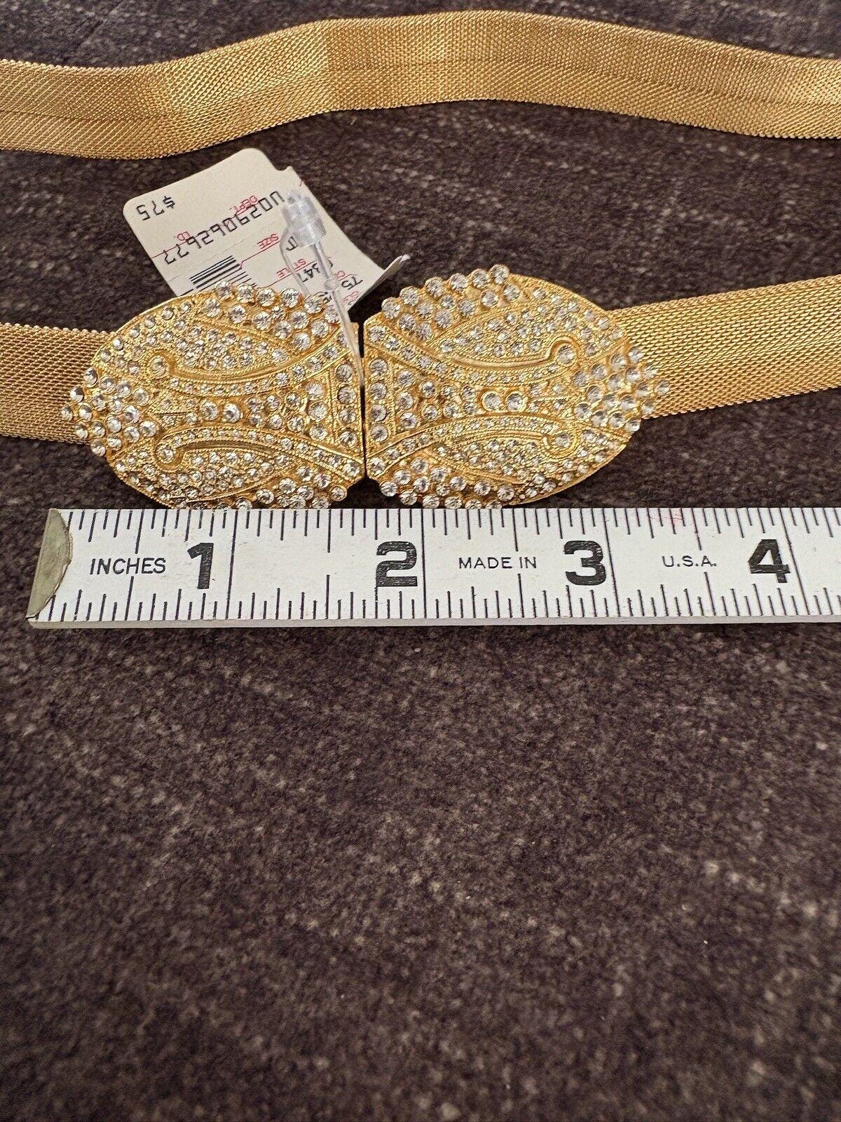 NWT Vintage 90s Gold Tone Mesh Metal Rhinestone Art Deco Belt Buckle Clasp NWT Vintage 90s Gold Tone Mesh Metal Rhinestone Art Deco  main image 2