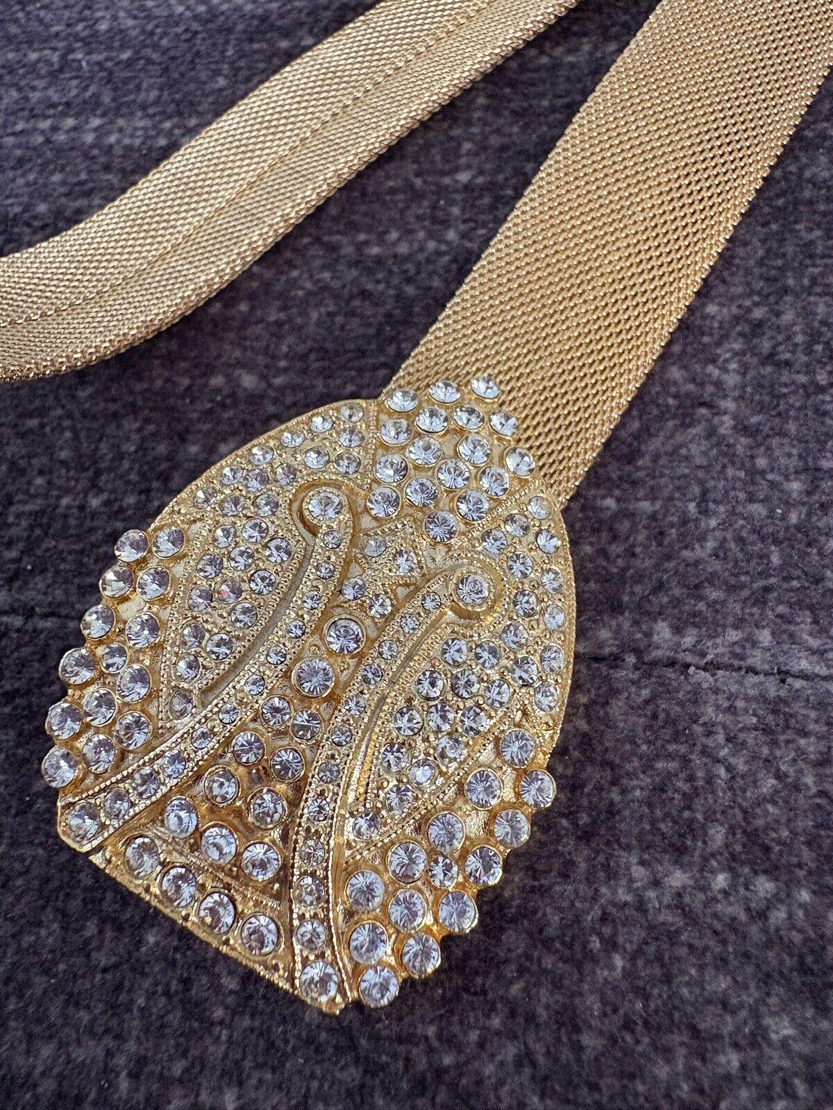 NWT Vintage 90s Gold Tone Mesh Metal Rhinestone Art Deco  display picture 2