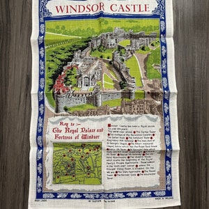 Vintage Linen Tea Towel Aerial View Of Windsor Castle Irish Linen By Ulster
