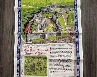 Vintage Linen Tea Towel Aerial View Of Windsor Castle Irish Linen By Ulster