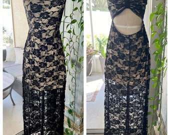 Ruby Rox Black Lace Maxi Dress Y2K 90s Strapless Open Back Half Lined