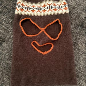 Vintage 70s Knit 3 Hole Full Face Ski Mask Robber Aztec Balaclava Brown Orange