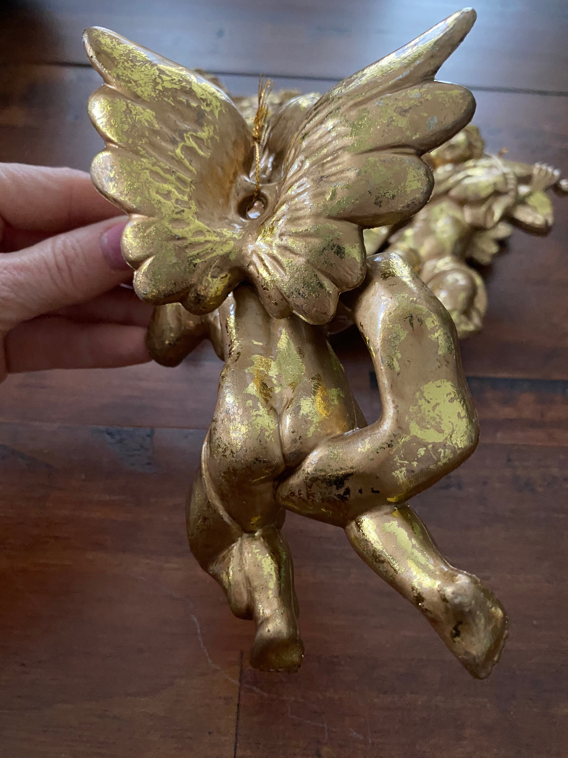 3 Vintage Golden Cherub Christmas Ornaments Etsy