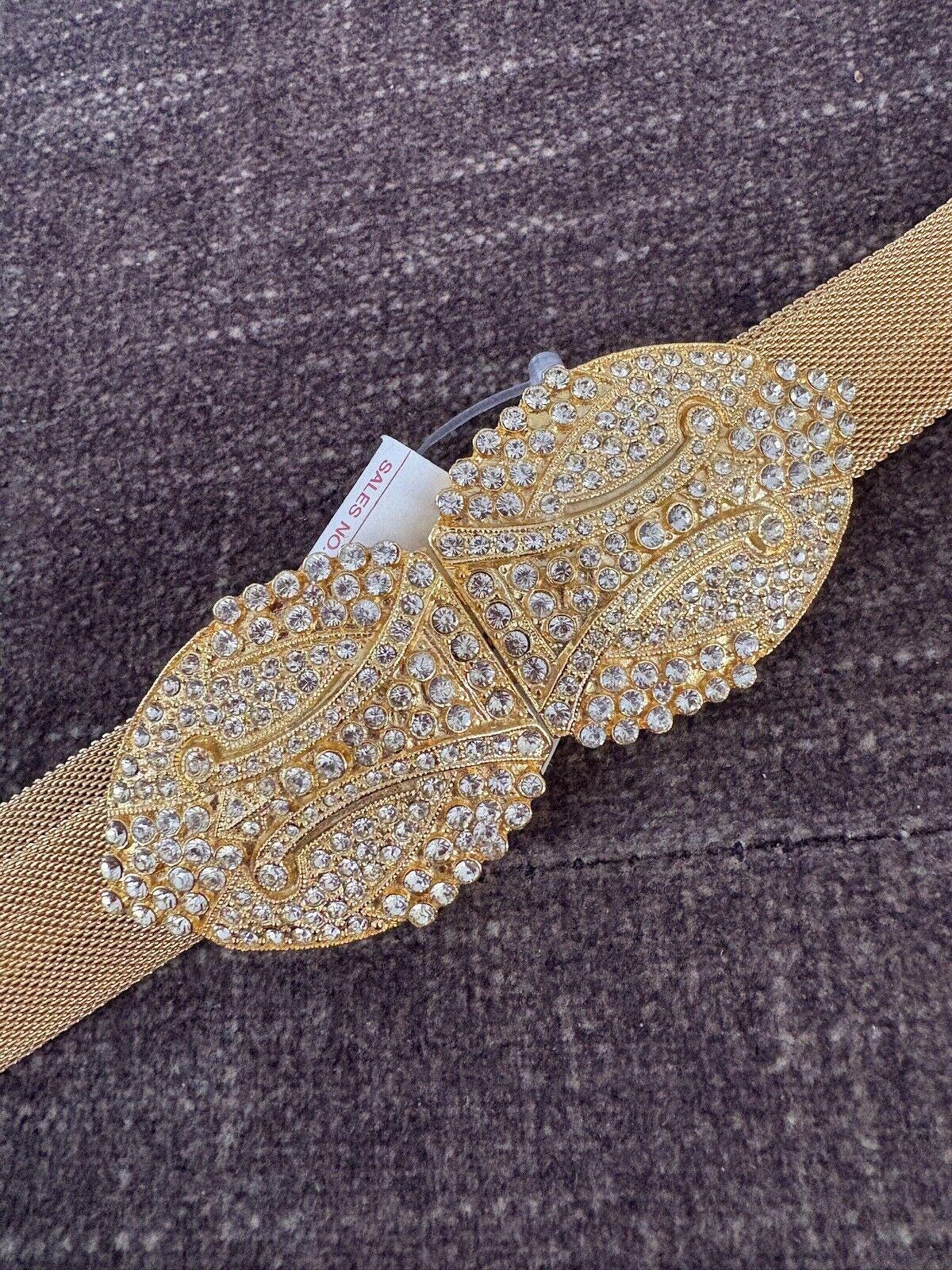 NWT Vintage 90s Gold Tone Mesh Metal Rhinestone Art Deco  display picture 1