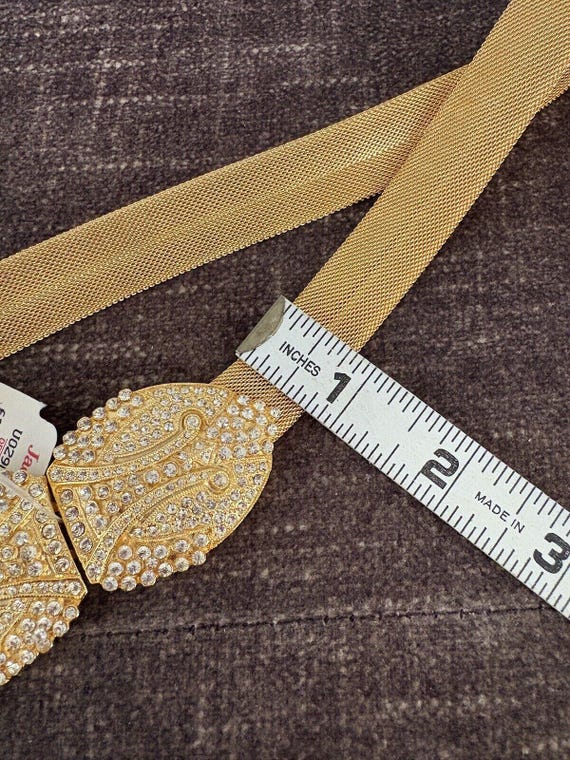 NWT Vintage 90s Gold Tone Mesh Metal Rhinestone Art Deco  display picture 2