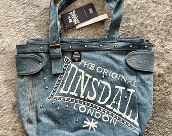 Vintage Lonsdale London Denim Logo Schoudertas Tote Portemonnee jaren '90 Y2k Italië Nieuwe NWT