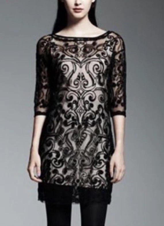 catherine malandrino black lace dress Catherine Malandrino Dress Black Flare Lace Sz 2