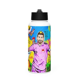 Leo Messi stainless steel water bottle with a straw lid | Lionel Messi water bottle | Inter Miami FC | Water bottle Messi | Messi gifts