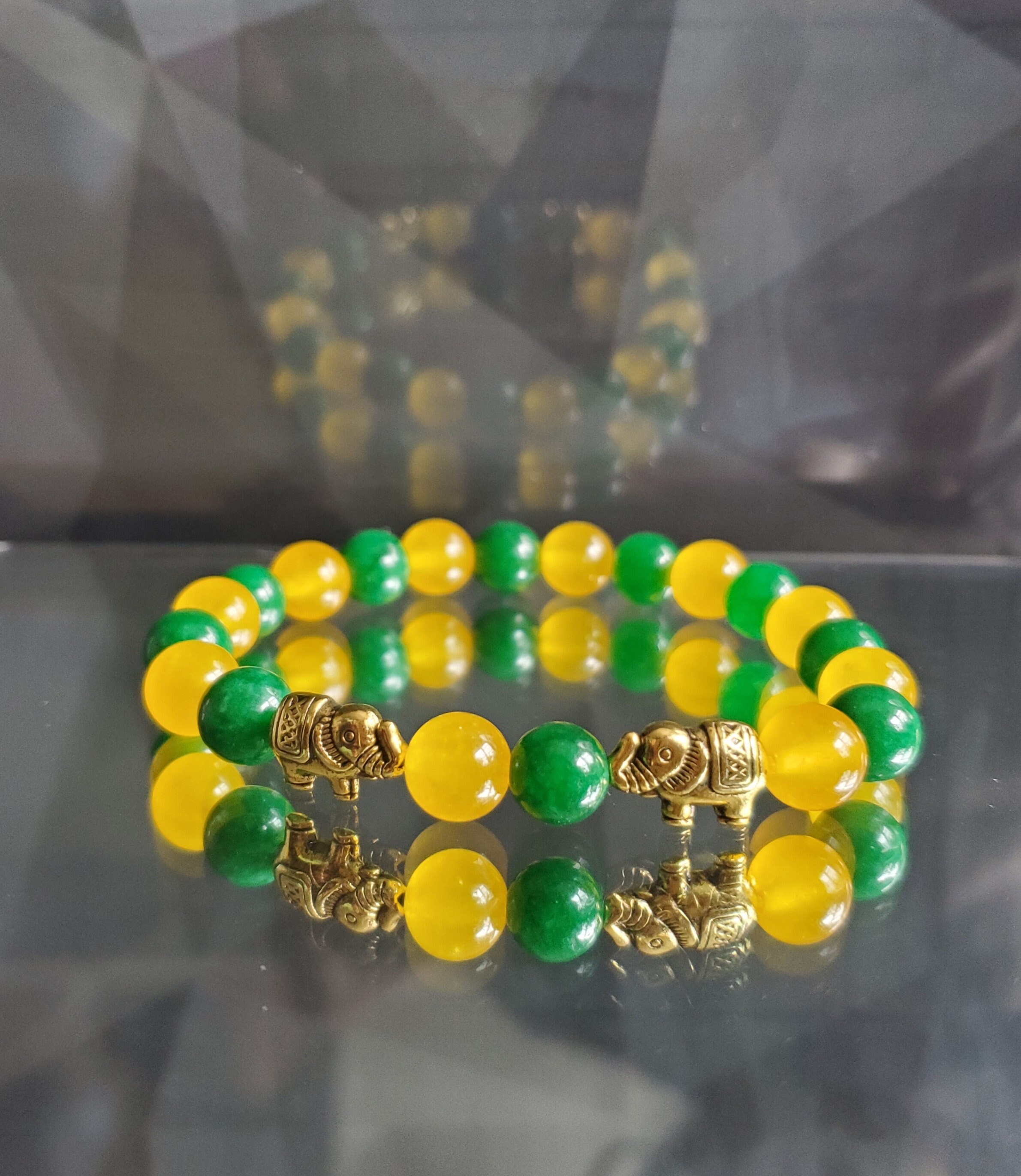 Elastic Orula Stretch Bracelet 8mm Genuine Green and Yellow Etsy