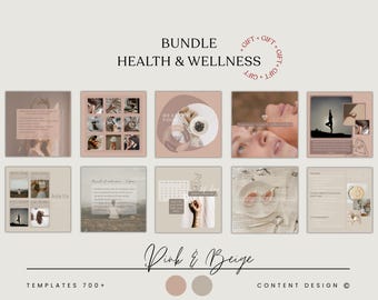 Pink Beige Wellness Canva Templates Bundle , Social Media Content