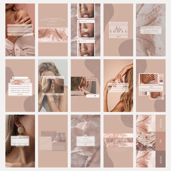 100 Rose Gold Instagram Story Templates, Rose Gold Instagram Post Template, Blush Instagram Blogger Templates for Canva, Canva Templates Kit