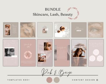 Skincare, Lash, Beauty Canva Templates Bundle, Pink Beige Social Media