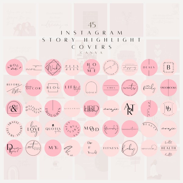 45 Pink Instagram Canva Highlights| Instagram Highlight Covers| DIY Instagram Story Cover Design| Instagram Highlights Template| IG Branding