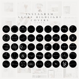 45 Black Instagram Highlight Covers| Minimalist Instagram Stories Cover| Aesthetic Highlight Icon| Black Instagram Icons| Story Text Cover