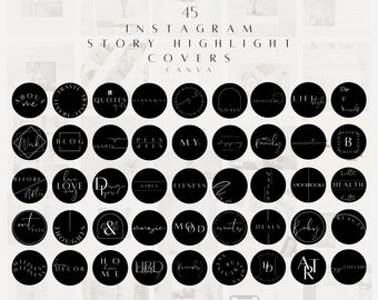 45 Black Instagram Highlight Covers| Minimalist Instagram Stories Cover| Aesthetic Highlight Icon| Black Instagram Icons| Story Text Cover