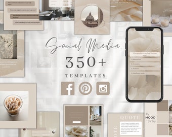 Neutral Social Media Templates, Beige Instagram Branding Kit Canva