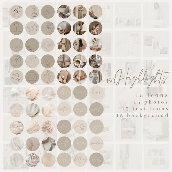 60 Line Art Instagram Highlight Icons| Boho Story Instagram Highlight Icons| Instagram Beige Highlight Covers| Minimalist IG Highlights