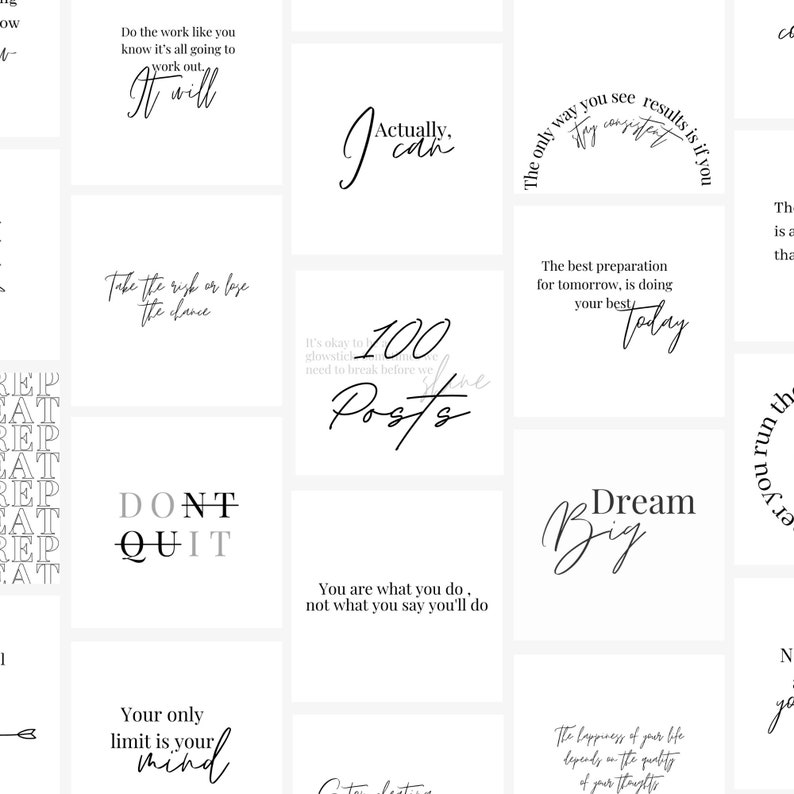 100 Instagram Inspirational Quote Pack Editable Quote Templates Motivational Quote Set Minimal Social Media Posts Blogger Engagement Kit image 8