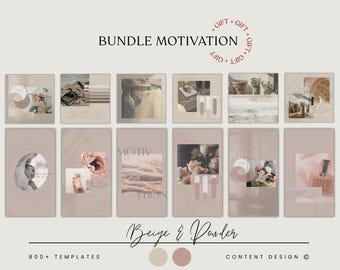 Pink Beige Instagram Templates Bundle, Motivational Canva Social Media Kit
