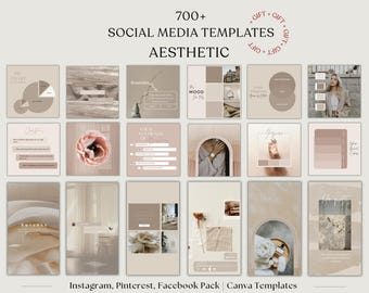 1000+ Canva Social Media Templates, Beige Pink Instagram, Facebook, Pinterest Bundle
